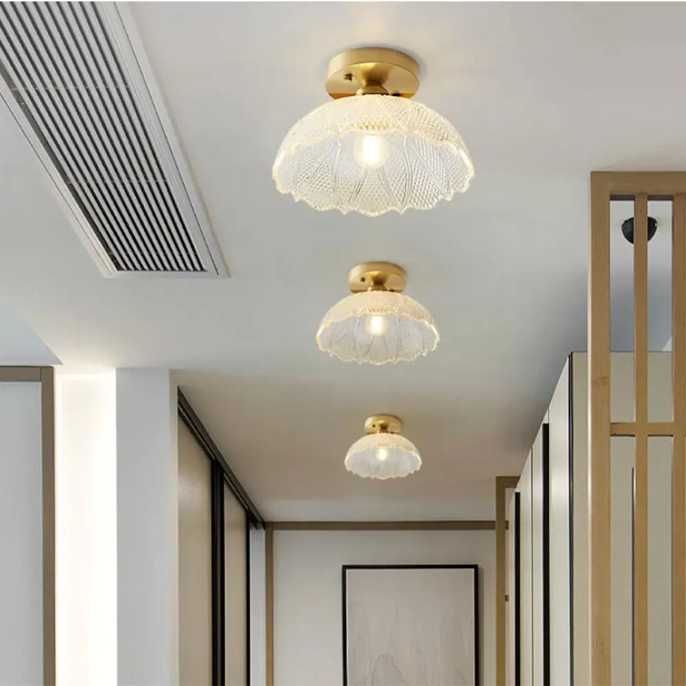 

Nordic LED E27 Glass Ceiling Lamp Retro Loft Vintage Ceiling Light Russia Dining Room Modern Corridor Copper Ceiling Lampshade