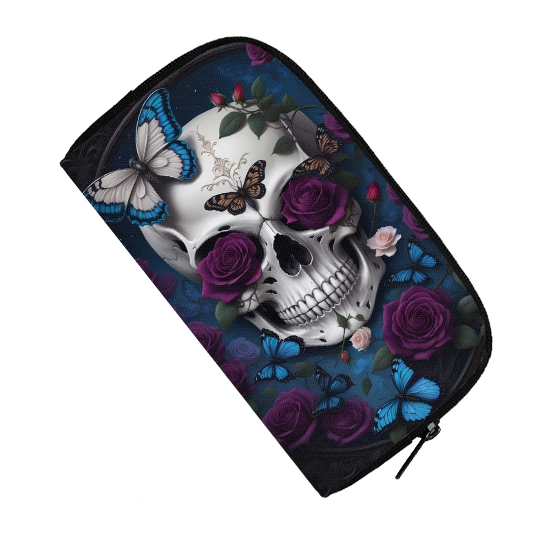 Skull Rose Butterfly Print Print Wallet Women Coin Money Bags ID Credit Card Phone Earphone Holder Casual Long Purse Gift 2