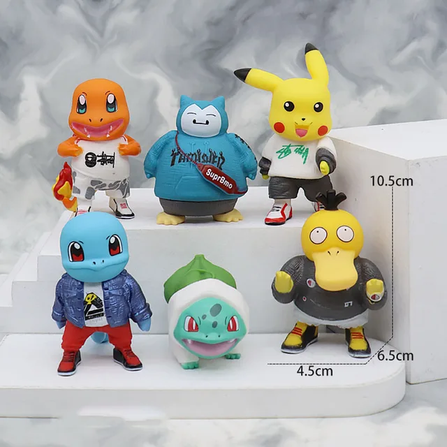 6pcs Pet Elf Animation Figure Fashionable Pikachu Ducky Charmander Pokémon Toy Model Boy Gift Desktop Ornament Decoration