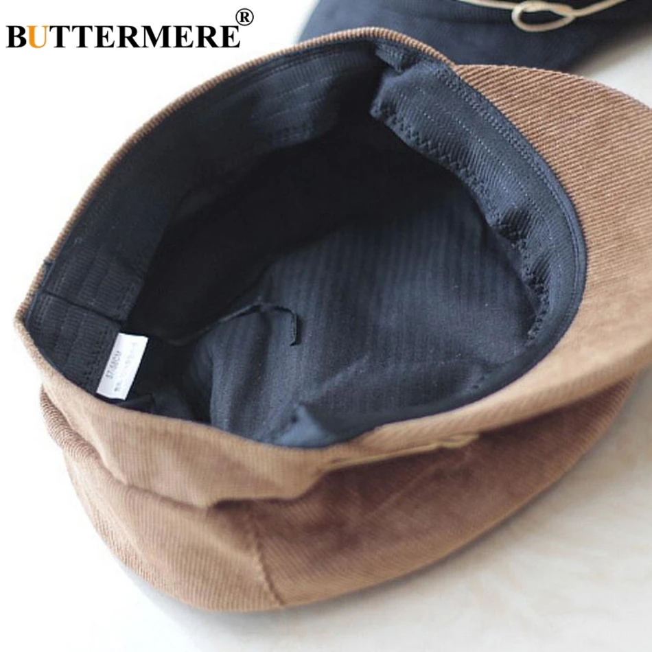 BUTTERMERE Women'S Hats For Autumn Newsboy Cap Corduroy Khaki Painter Hat Flat Ladies Solid Casual Classic Baker Boy Cap Black