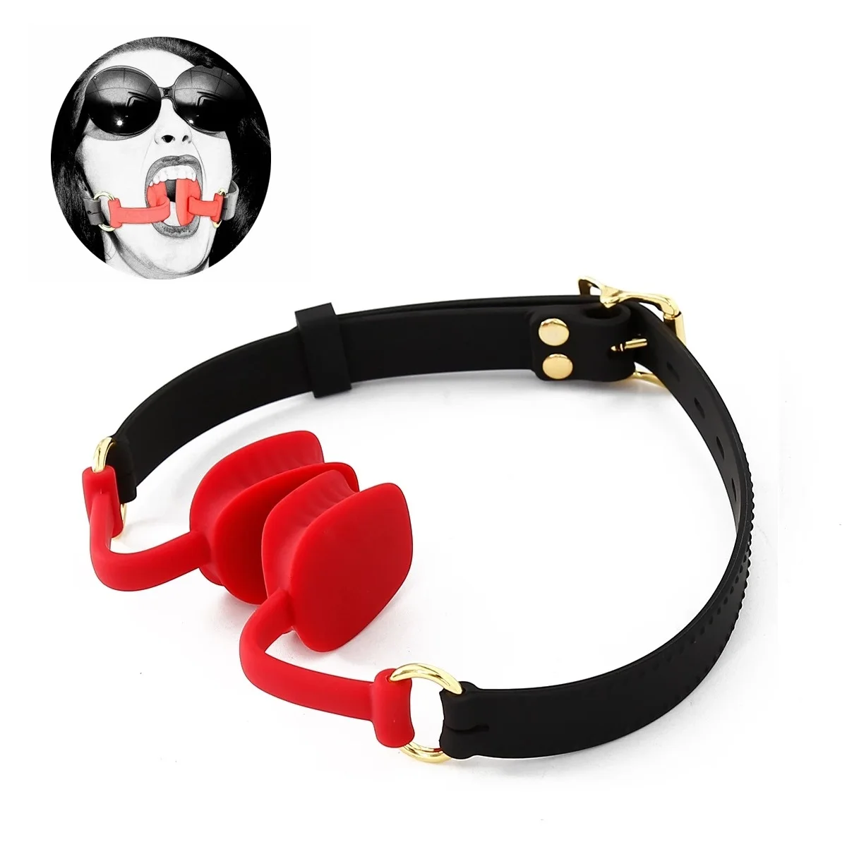 Mordaça oral de silicone com arnês ajustável para bondage_voghion.com