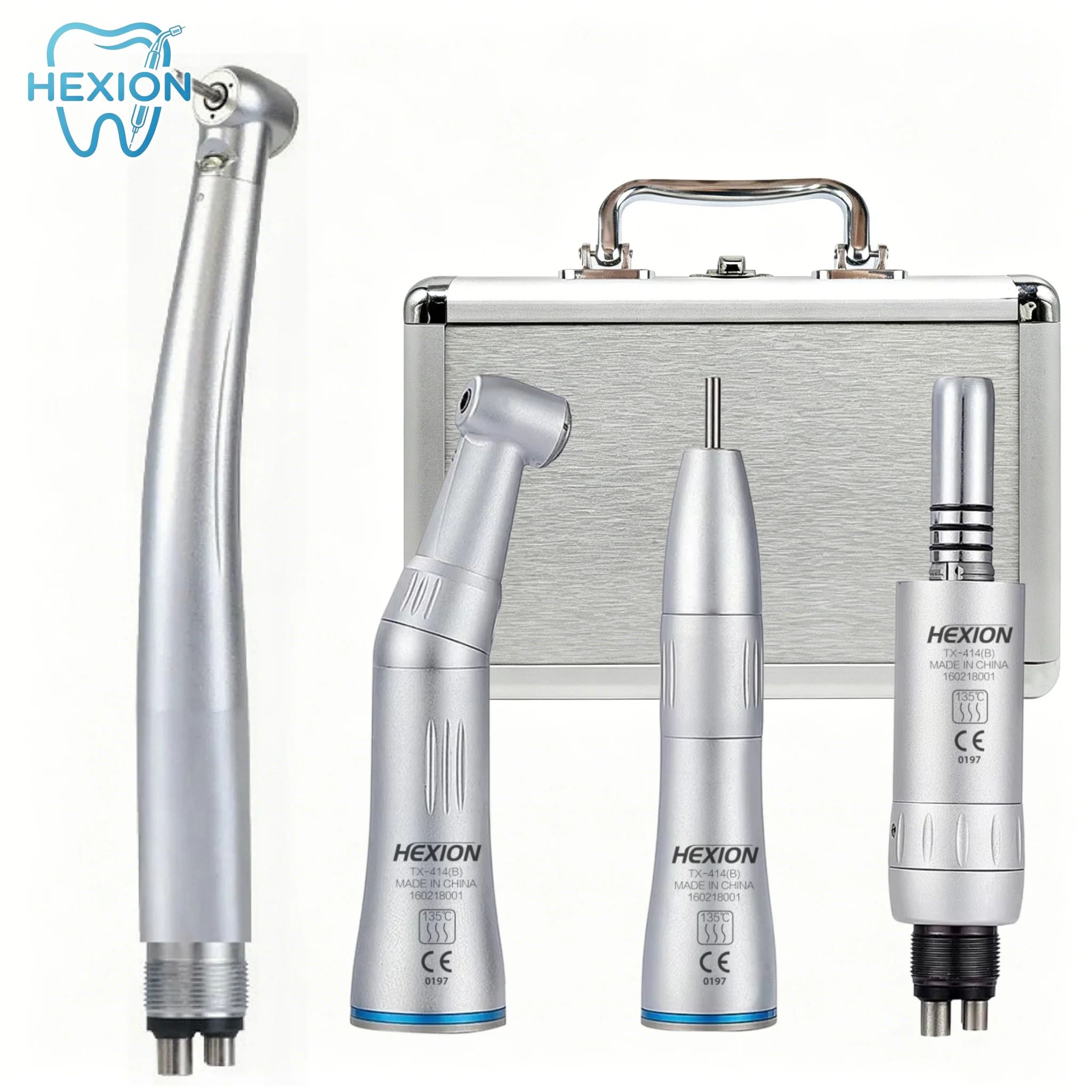 Dental-Handstück-Set für niedrige und hohe Geschwindigkeiten, 1:1 Verhältnis, gerader/Winkelstück, interne Wassersprühfunktion, LED, 3-fach Wassersprühfunktion, Druckknopf, Luftturbine
