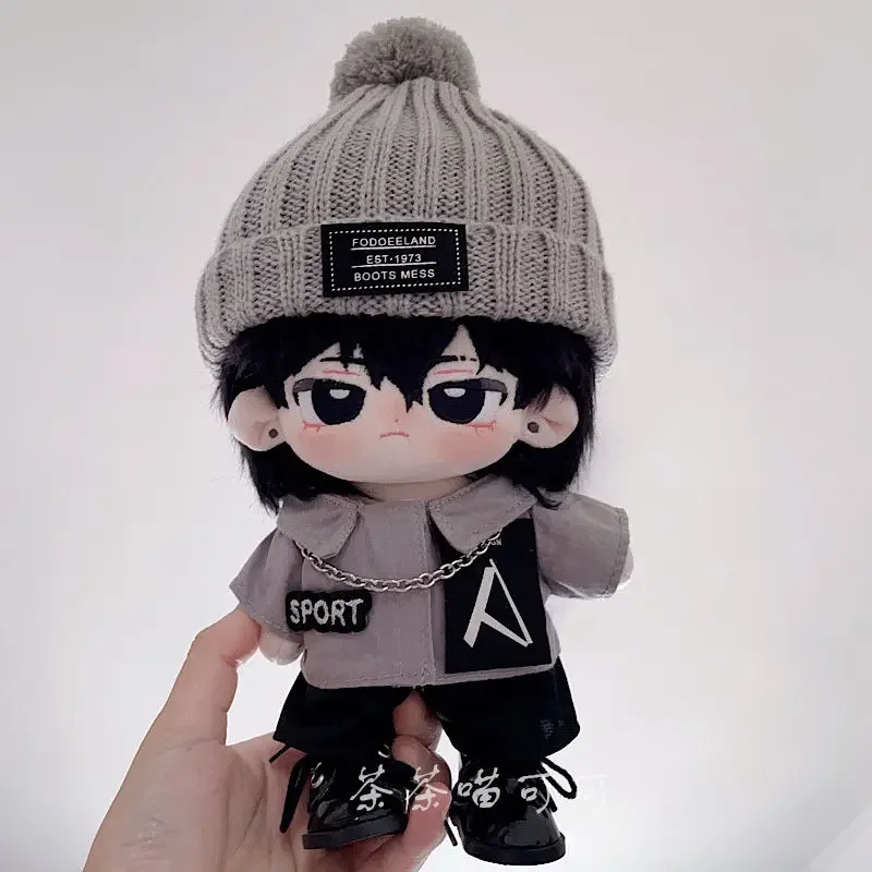 Cool Handsome Gray Fashion Knitted Hat Sweater Pants Shoes Outfit 20cm No Attribute Plush Doll Change Clothes Uniform Clothing 4