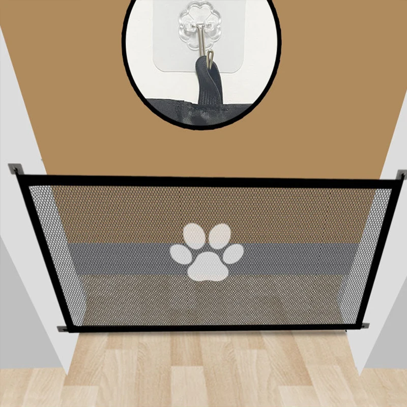 New Folding Breathable Mesh Fence Dog Safety Fence Pet Dog with 4 Pieces Hooks Pet Isolation Network Stair Gate