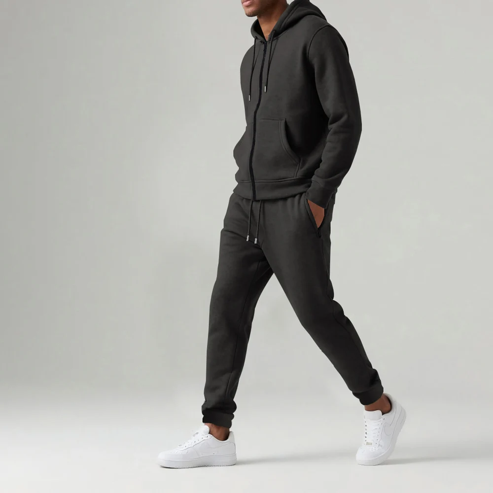 Men's Fleece Sweatshirt Sets Hooded Coats Velvet Sporty Sweatpants