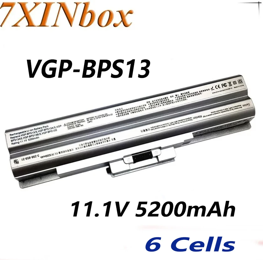 Portátil para Sony Vgp-bps13 s Bps13as Bps13b s Bps13a s Vgn-s Bps13 Vgn-cs28 11.1v 5200mah Prata 7xinbox-bateria do