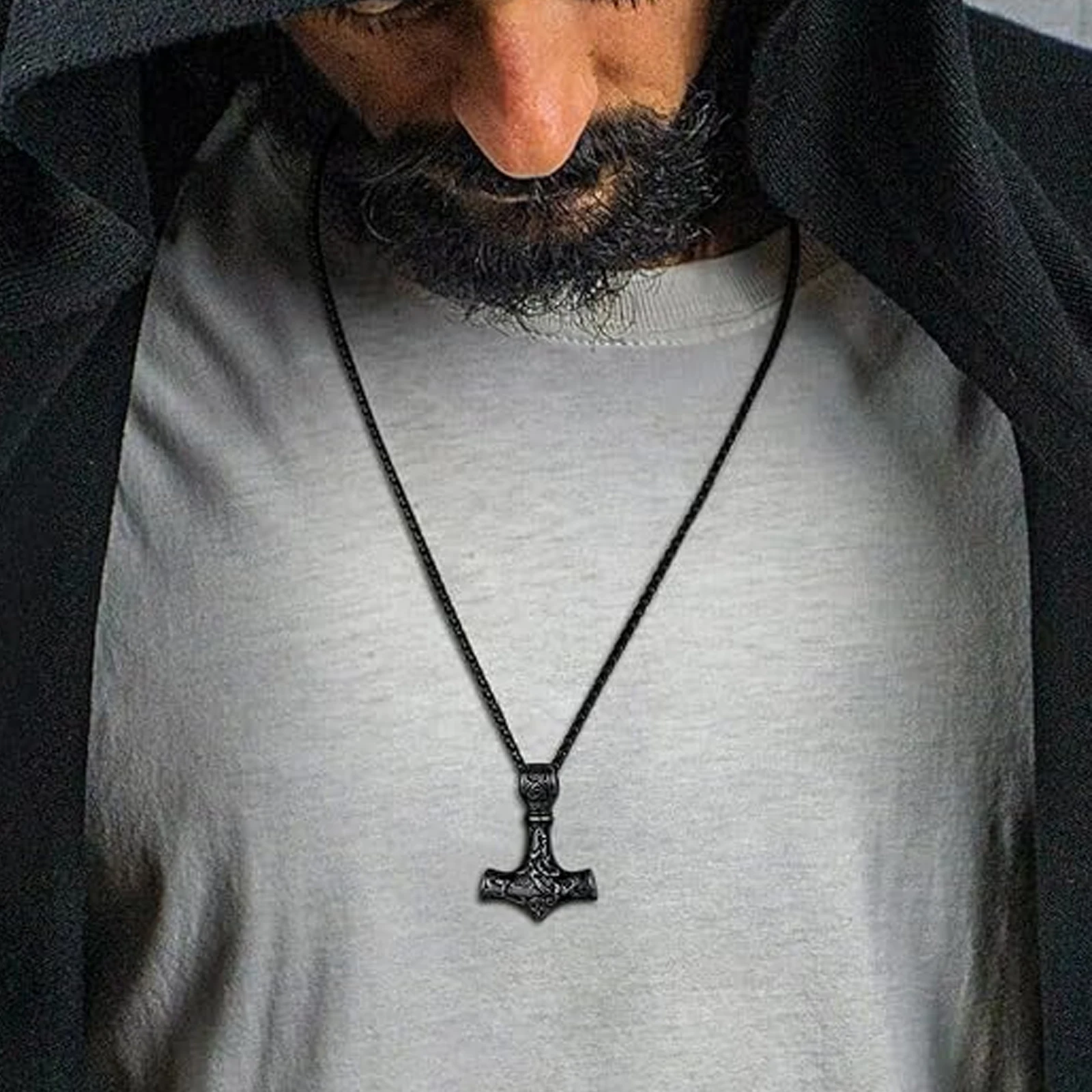 Men's Viking Thor's Hammer Pendant Necklace Norse Mythology Retro Amulet Knight Jewelry Accessories