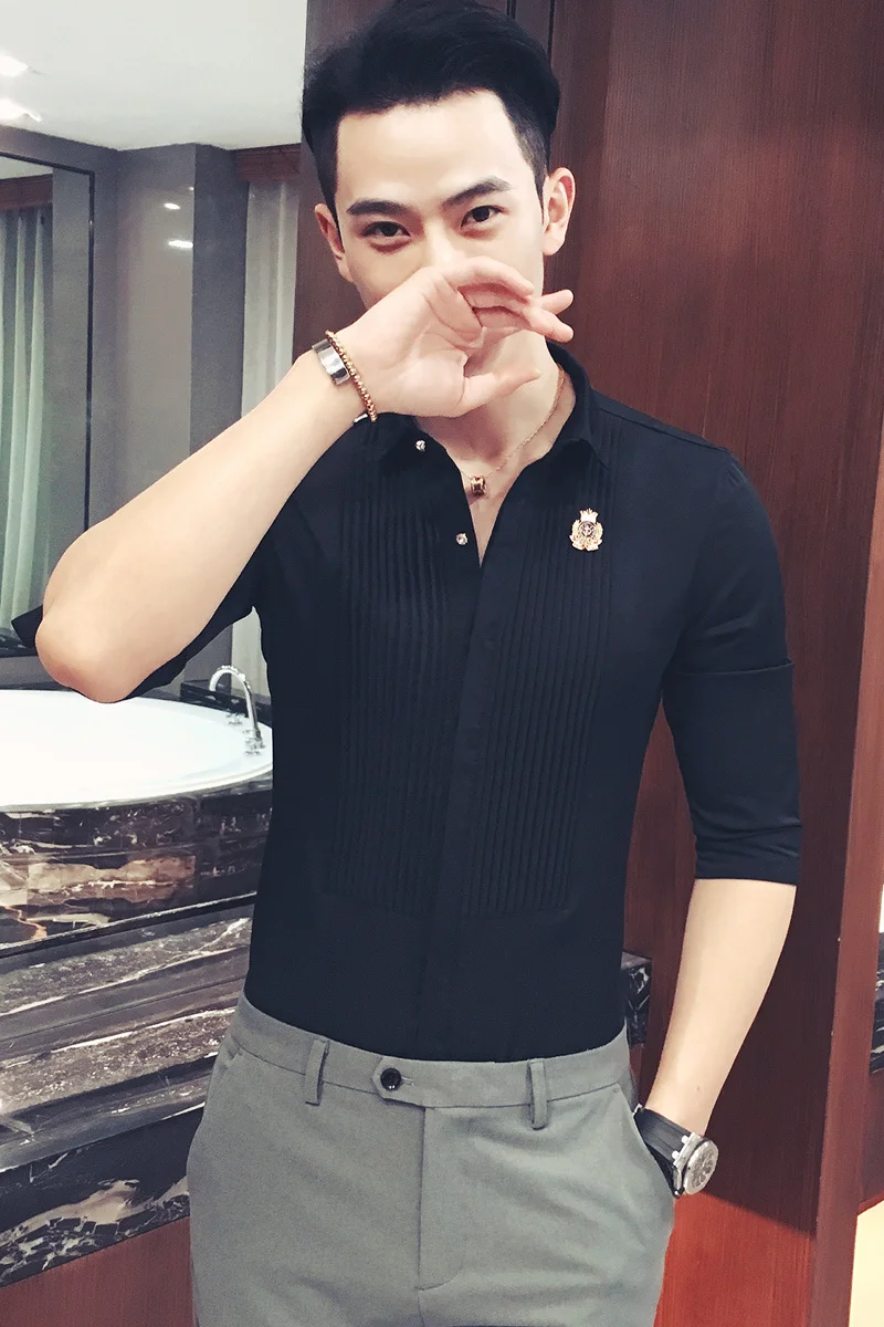 Shirts Men Short Sleeve Dress Summer Fashion Camisa Social Masculina Slim Fit Wine Red White Black