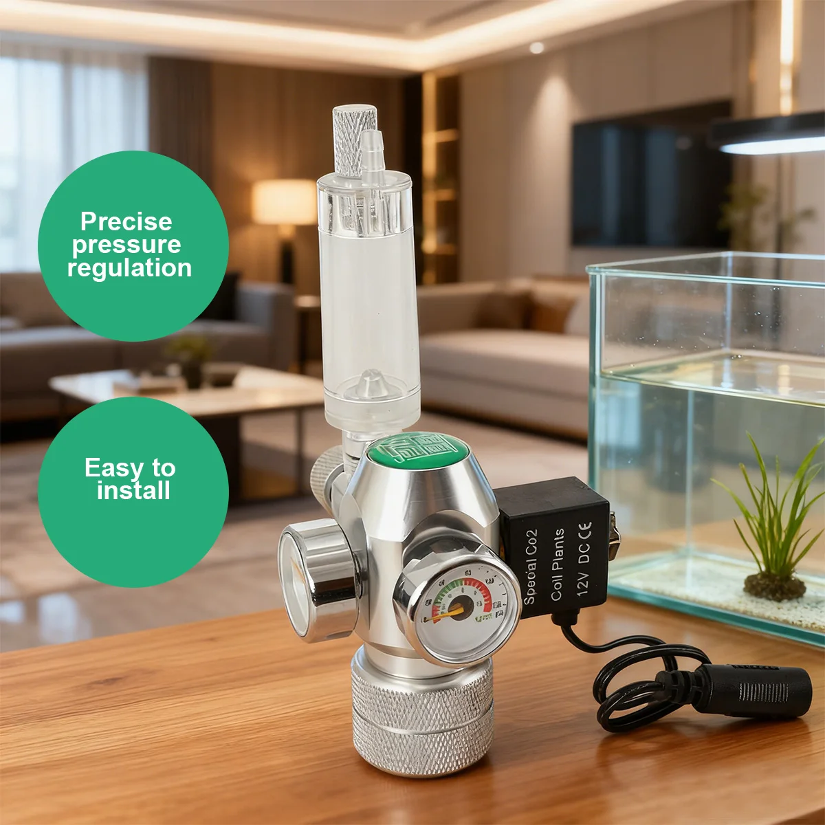 Aquarium CO2-Druckminderer Magnetventil Aquarium Gasflasche Druckregler Druckminderungsventil – Detail 3
