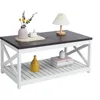 Farmhouse Coffee Table with Slatted Shelf and Corner Protection, 40 Inches, Vintage White/Espresso 3