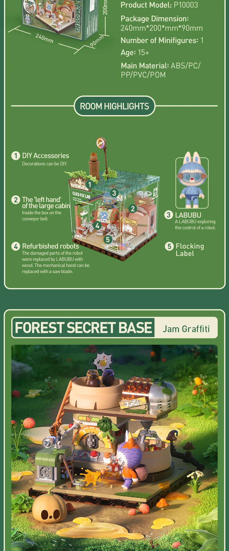 Original Labubu The Monsters Forest Secret Base block set display with detailed figures from Pop Mart