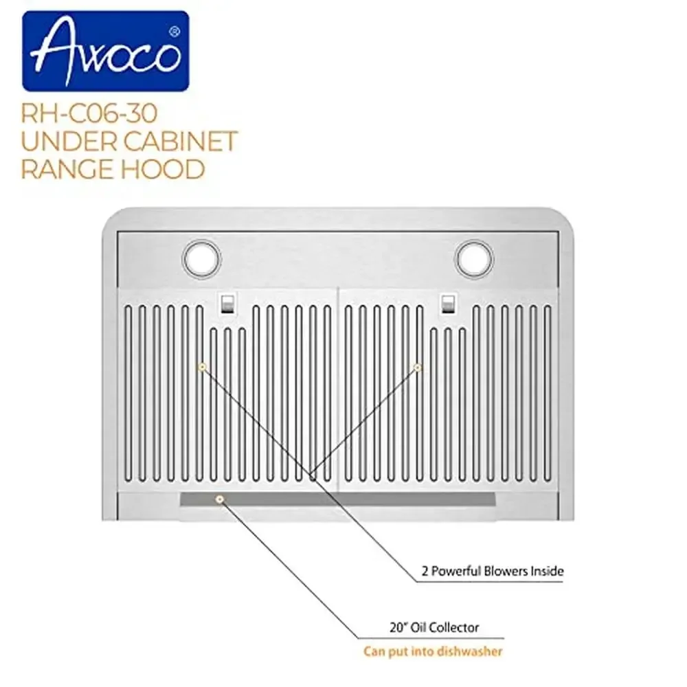 Stainless Steel Under Cabinet Range Hood 900CFM 4 Speeds 30"W Top Vent RH-C06-30 4