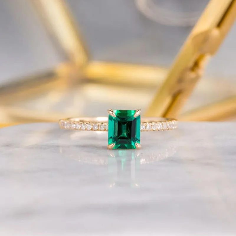 Cxsjeremy Lab Created Emerald 5*7mm Solitaire Emgagement Ring Solid 14k