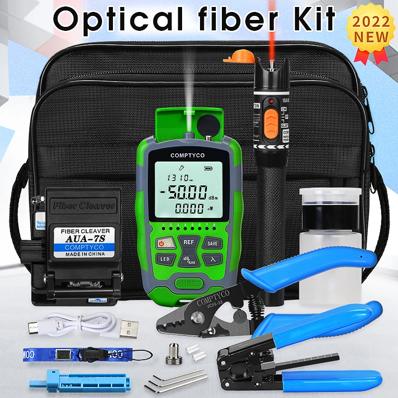 Optical Fiber Cold Splicing Tool Kit Set Cutting Knife Three Pliers AUA-MC5 Mini Optical Power Meter 10KM Red Light Pen