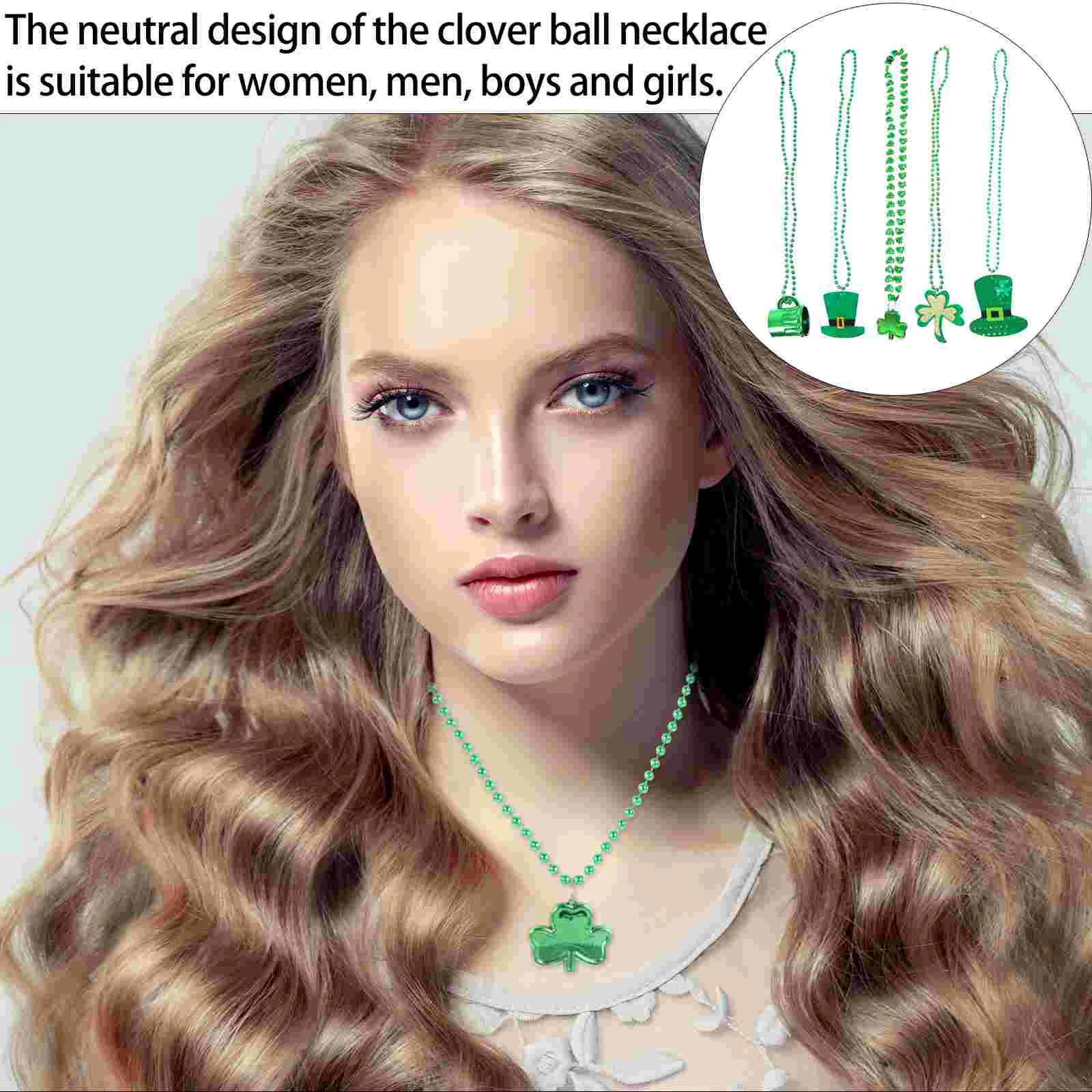 5 Pcs Irish Festival Bead Chain Patricks Day Party Favors Plastic Shamrock Necklace