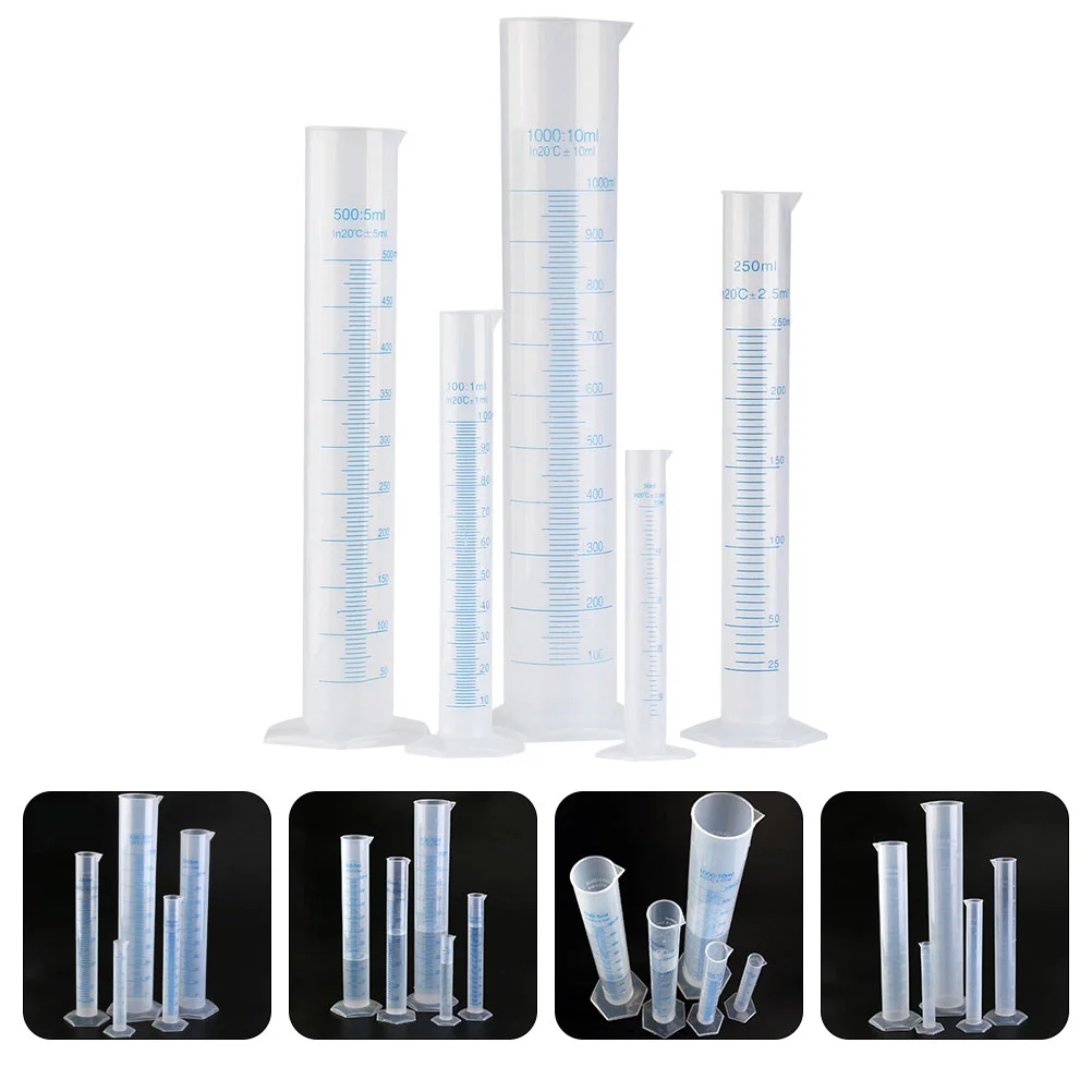 

5 Pcs Liquid Measuring Cups Graduated Plastic Cylinder Test Laboratory Marking Practical for School Baby