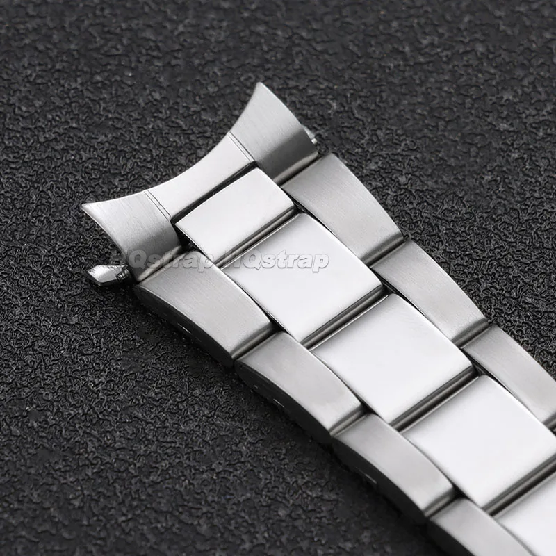 Elegant Curved End Stainless Steel Watch Band with Deployment Clasp - Durable Metal Strap