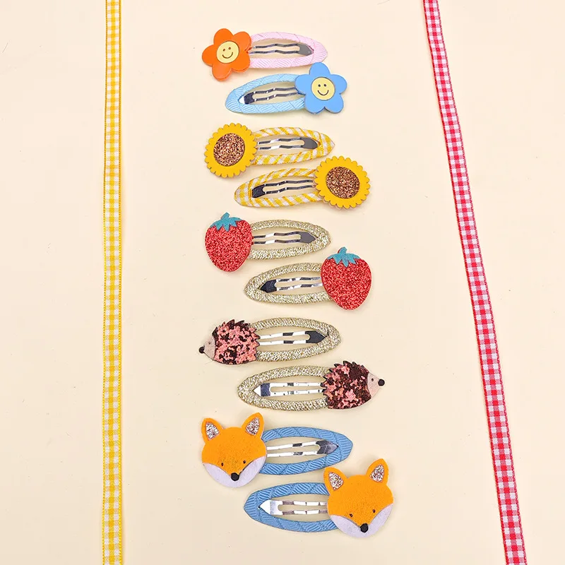 Children's Animal Flower BB Pair Clip Little Girls Oval Water Droplet Edge Clips Hand Threaded Woven Tape Cloth Bag Bye Bye Clip hair accessories hair clips