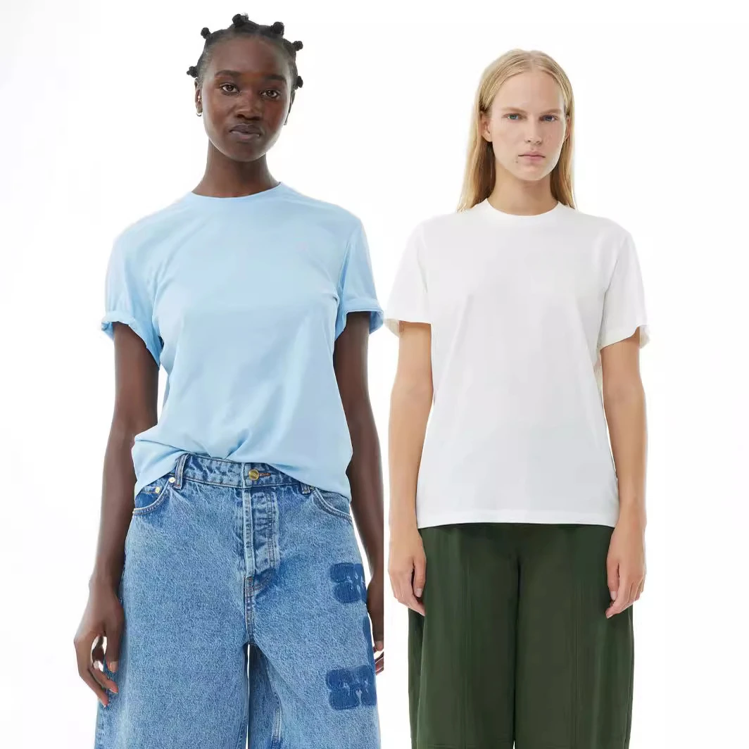 

Женская свободная футболка, хлопковый топ в скандинавском стиле с буквенным принтом, сине-белый, 2024