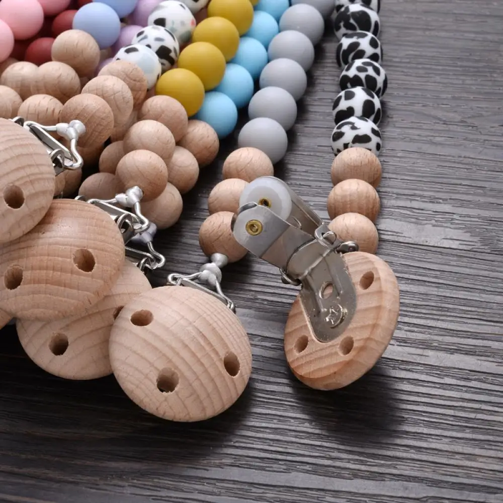 Baby Beech Pacifier Clip Round Colorful Silicone Teething Beads Food Grade Dummy Holder Soothe Chain Anti-drop Baby Nipple Chain 5