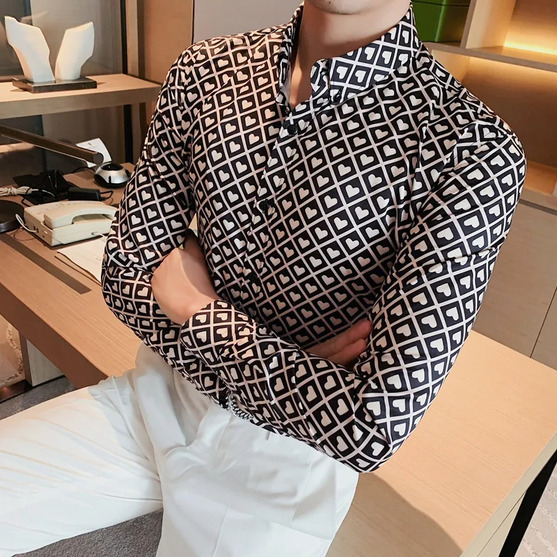 Men's Business Printed Long-Sleeved Shirts/Male High Quality Slim Fit Casual Office Dress Shirts Hombre Camisas S-4XL