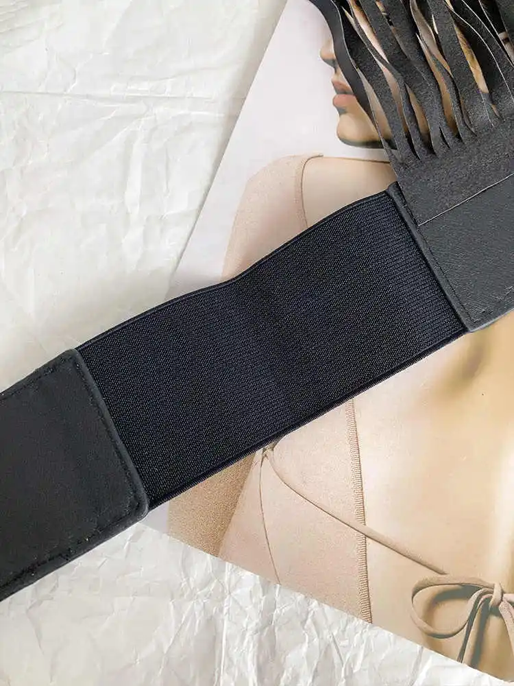 Euro-American punk style long tassel waist cincher women's individuality matching skirt wide waist belt subculture design sense womens dress belt pearl waist belt
