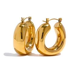 Yhpup Premium Stainless Steel Chunky Geometric Hoop Earrings - Stylish Waterproof Fashion Jewelry (YH1084A Gold)