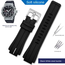 Dynamic Silicone Sports Strap - Comfortable 16mm Color Block Wristband for Men (Black white steel)