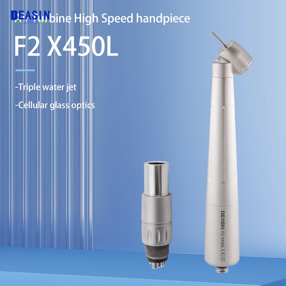 Dental X450L für NSK-Kupplung, 45-Grad-LED-Glasfaser-Hochgeschwindigkeitshandstück, Dreifach-Wasserstrahl, Edelstahl, Titan