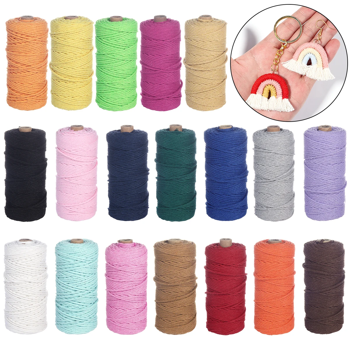 Macrame Cord 3mm 100Yards Natural Cotton Rope Colorful Macrame Hand Knitting for Handmade Colored Wall Hanging Weaving Tapestry