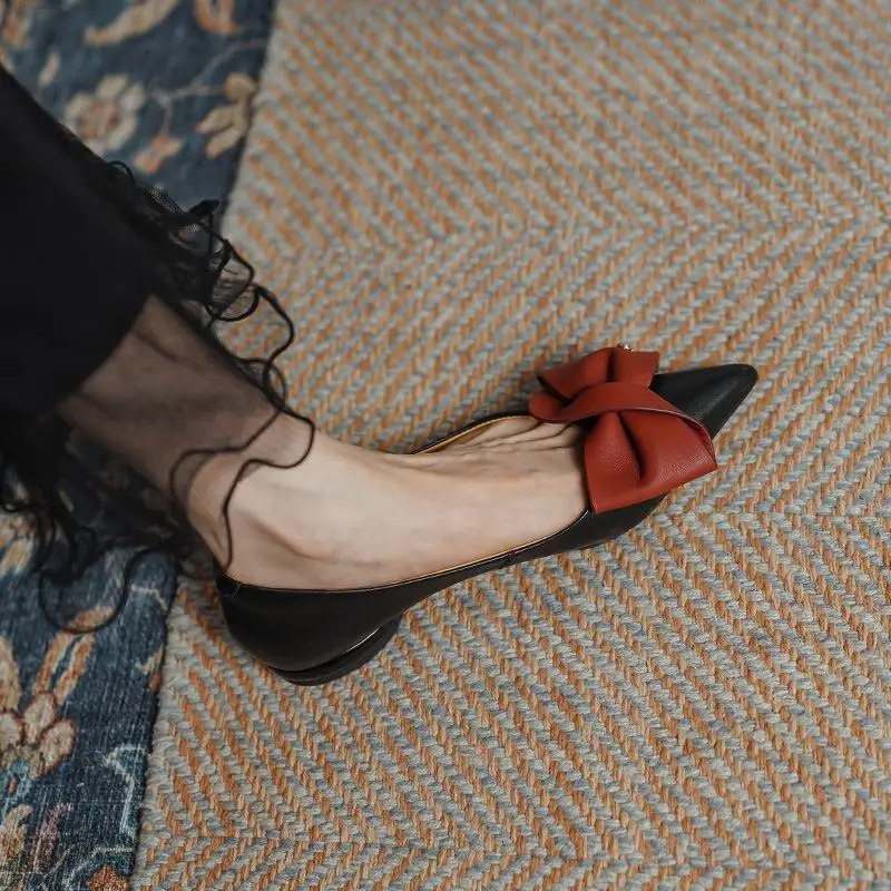 9 Years Old Shop Genuine Leather Women Heels Shoes Butterfly-knot Pointed Toe Fashion Sexy Birthday Party Shoes High Heel Shoes