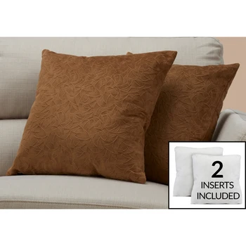 Pillows, Set Of 2, 18 X 18 Square, Insert Included, Decorative Throw, Accent, Sofa, Couch, Bedroom, Brown Hypoallergenic Polyest 4