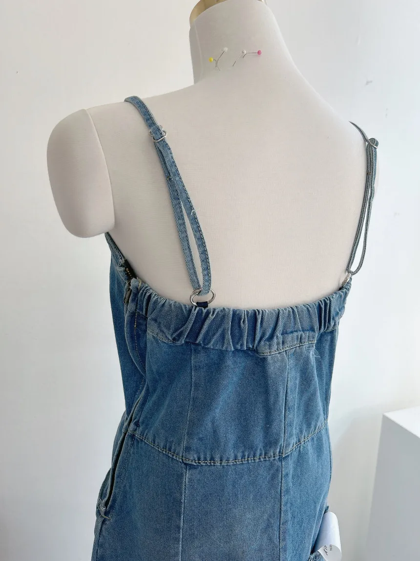 Neue Sommer Denim Kleid Frauen hohe Taille lange träger lose Kleid mit Taschen koreanischen Stil Streetwear Maxi kleid Frau heißen Verkauf – Detail 20