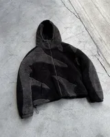 High Street Fashion Brand Streetwear Gothic Punk Irregular Pattern Color Block Jacket Men Personalized Casual Zipper Hooded Coat 1