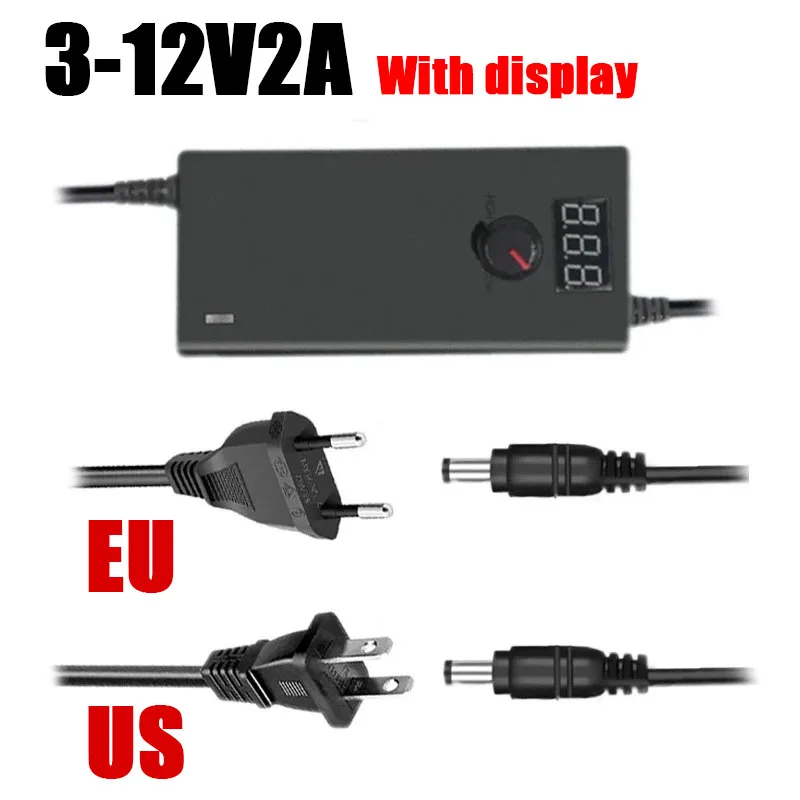 อะแดปเตอร์แปลงไฟแบบปรับได้ US EU 3V-12V 2A พร้อมหน้าจอแสดงผล อะแดปเตอร์แปลงไฟ AC เป็น DC อเนกประสงค์ สำหรับกล้องวงจรปิด ไฟ LED Strip 1