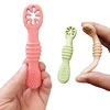 1/2PCS Lovely Baby Learning Spoons Utensils Set Adorable Toddler Tableware Baby Silicone Teether Toys Feeding Scoop Training 2