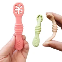 1/2PCS Lovely Baby Learning Spoons Utensils Set Adorable Toddler Tableware Baby Silicone Teether Toys Feeding Scoop Training 2