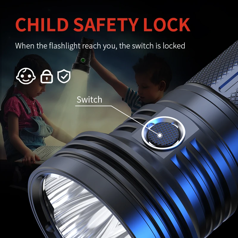 45000LM 지구 Brightst LED 손전등 슈퍼 파워 손전등 8*P70 LED 야외 서치 스포트라이트 USB 비상 횃불