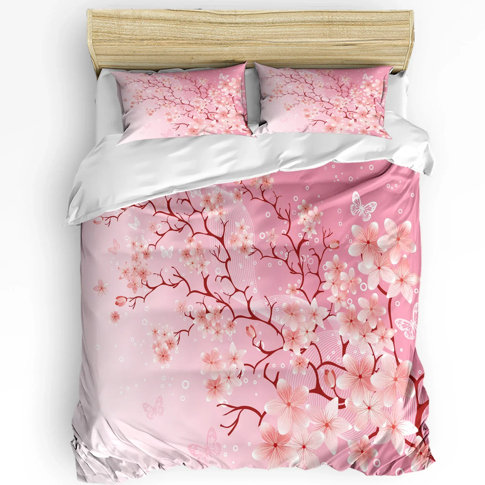 

Pink Cherry Blossom Flowers Butterfly 3pcs Bedding Set For Bedroom Double Bed Home Textile Duvet Cover Quilt Cover Pillowcase