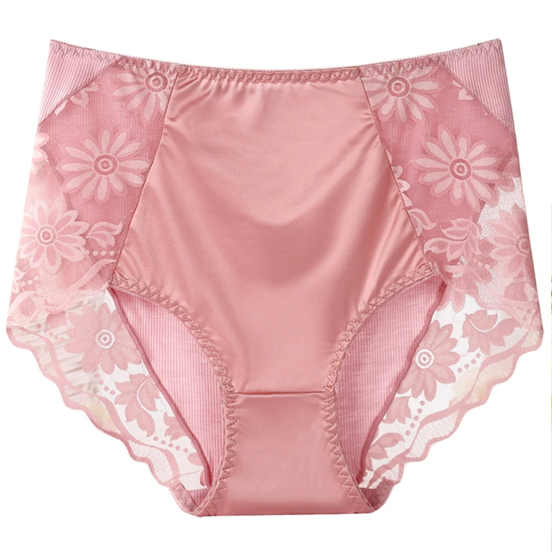 Satin Panties Women's Large Size Sexy Lace High Quality High Waist Comfortable Briefs Ladies