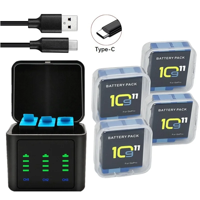 Carregador de Bateria Led para Gopro Acessórios para Câmera Armazenamento de Bateria Slots 2600mah Adequado para Hero 11 10 9