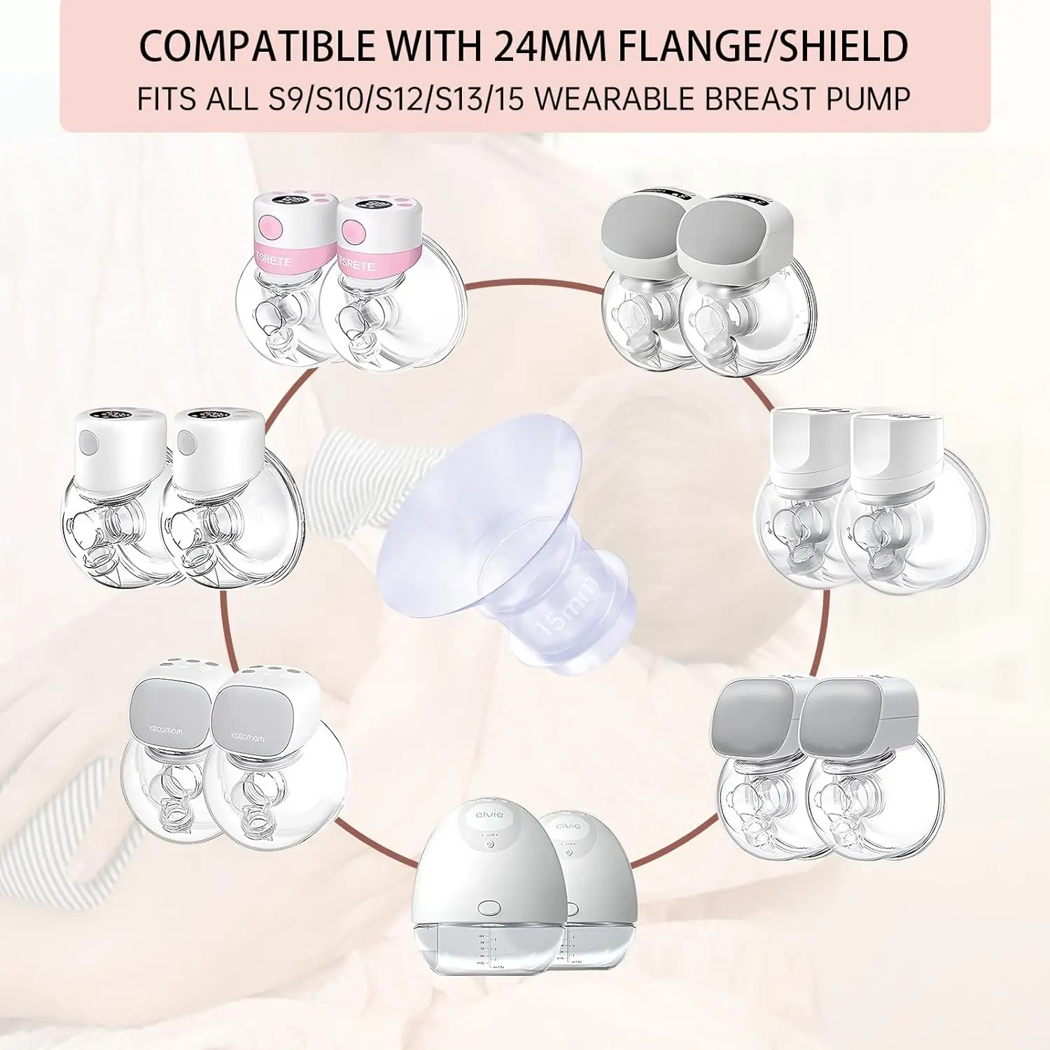 Flange Inserts 13/15/17/19/21mm Compatible with Momcozy S12/S12pro/S9/S9 pro, for TSRETE/Spectra/Medela 24mm Shield/Flanges 6