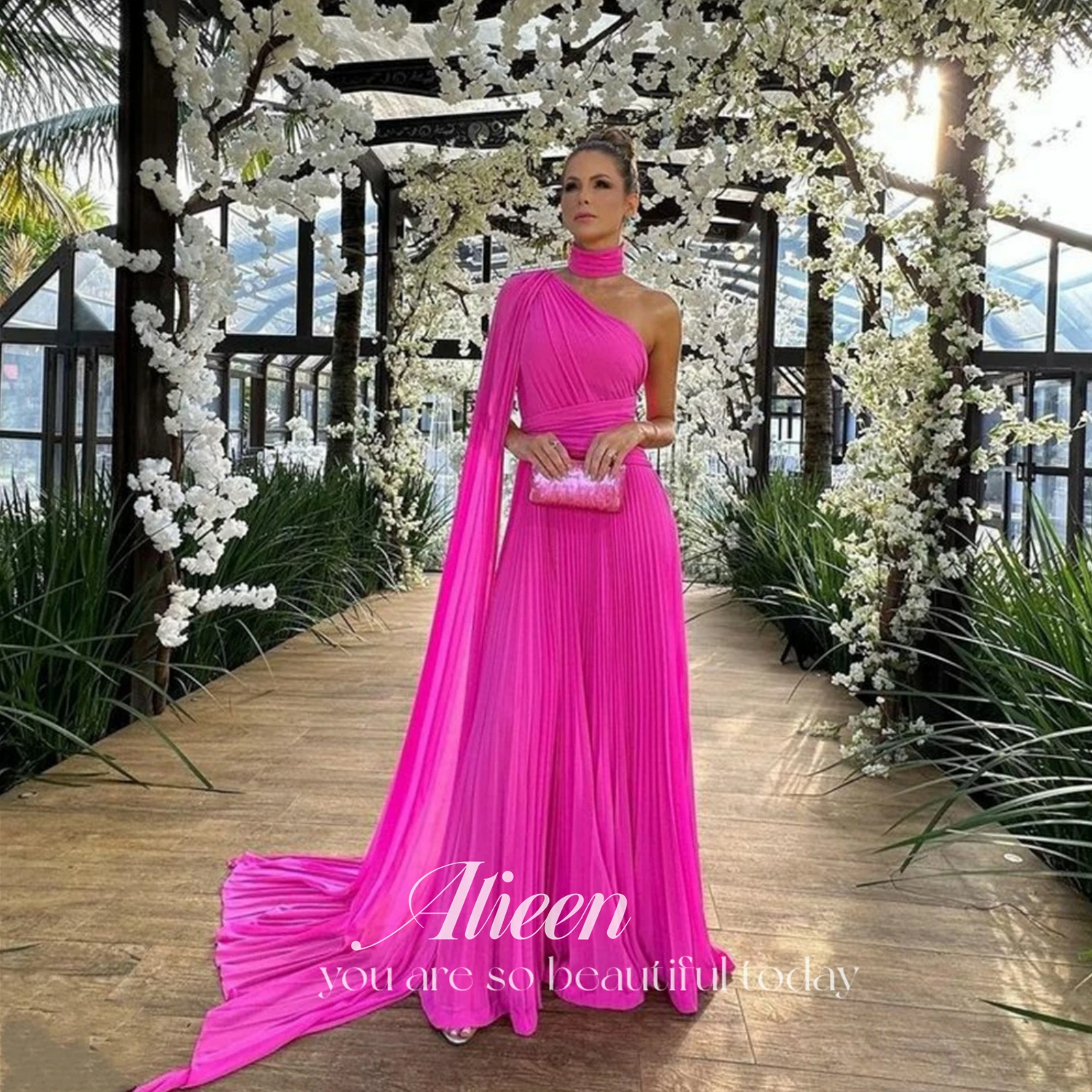 Long Dress Chiffon Bridesmaid Woman One Shoulder Evening Dresses Women Rose  Red Formal Shawl Gala Luxurious Women's Customized - AliExpress