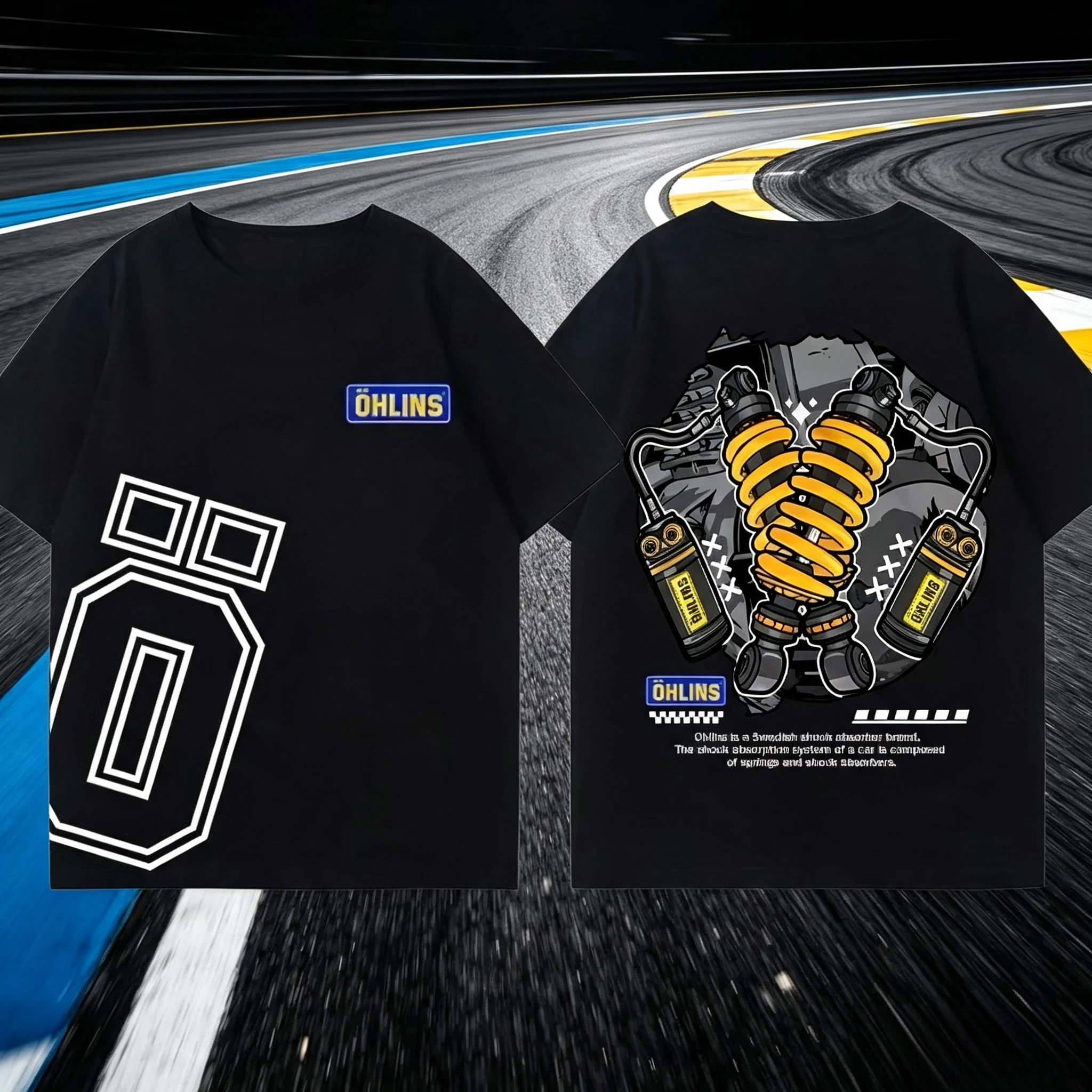 OHLINS Motorrad-Stoßdämpfer Modifiziertes T-Shirt Kleidung Trendige Marke Herren Damen Auto Club Bequem und lässig