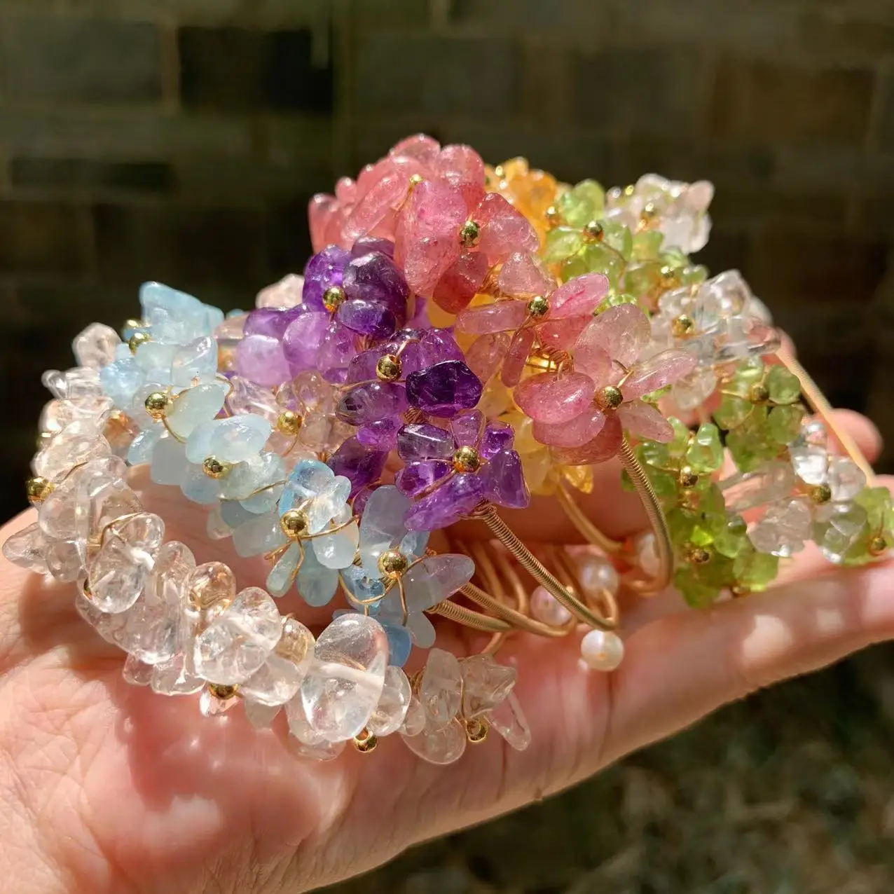 Natural Amethyst Aquamarine  Olivine Citrine Bracelet Stone Irregular Jewelry For Women Design Handmade Chip Jewelry