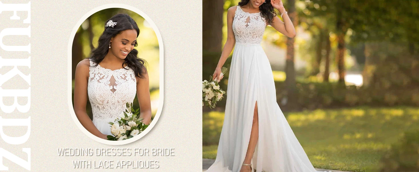 Vestidos de novia de playa con apliques de encaje de gasa para novia 2024, vestido de novia largo estilo bohemio con abertura en forma de A