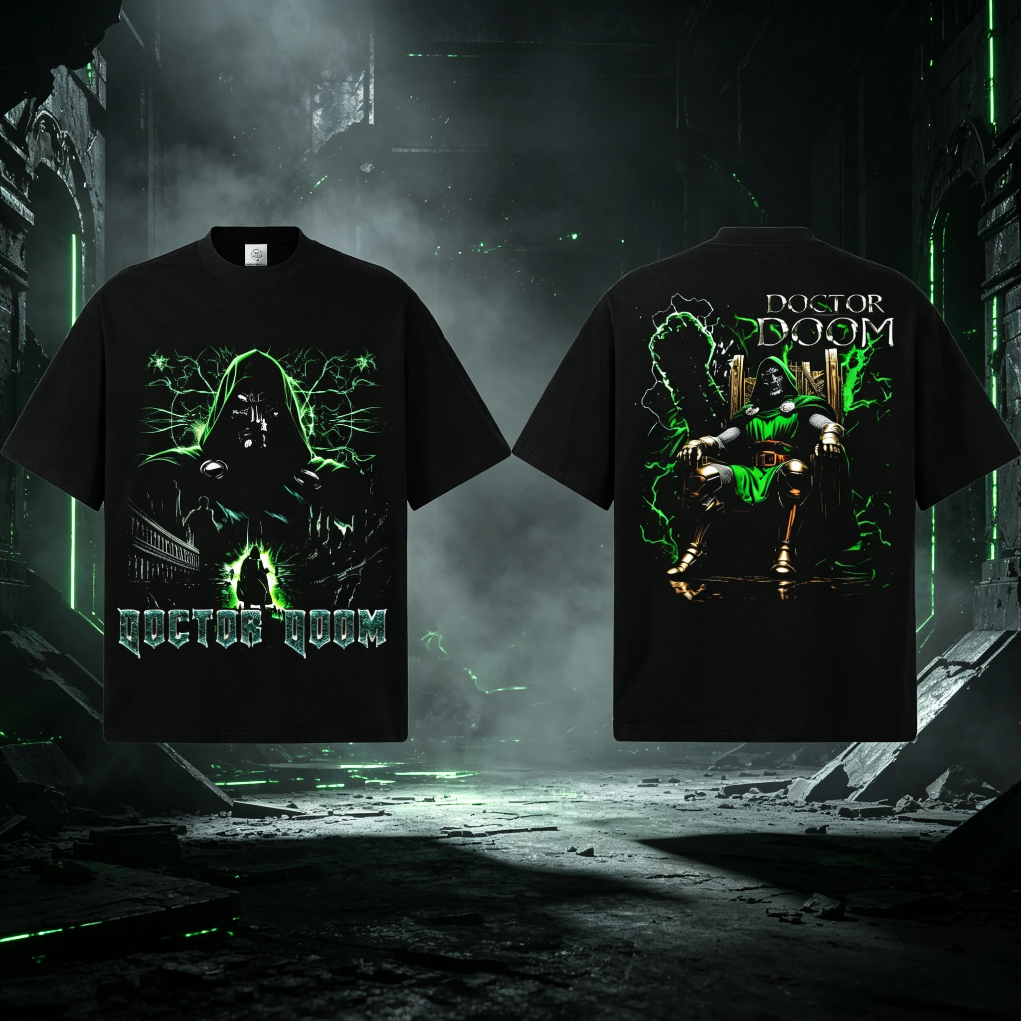 Doctor Doom Doppelseitiges Grafik-T-Shirt Unisex Oversized Superschurke Lässiges Baumwoll-Kurzarmshirt Vintage Streetwear für Partys