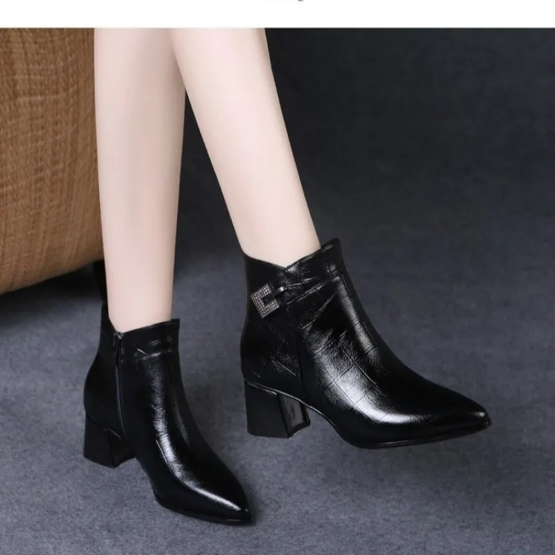 Thick Heel Lacquer Short Boots Women's 2023 New Patent Leather Single Boots  Martin Boots Temperament Women's Boots High Heels - AliExpress