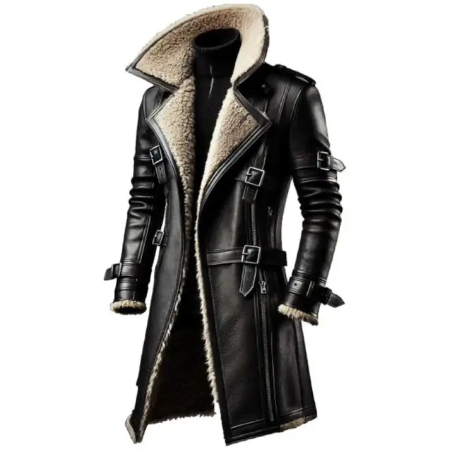 2025 New Men's Training Warm PU Leather Long Coat, Winter Windproof Stand Collar Zip Up Jacket, Male Fitness Running Gym Workout 2