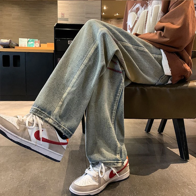 2023 Brand Fashion Men's Jeans Popularity Version Casual Pants High Street Straight Barrel Loose Wide Leg Jeans